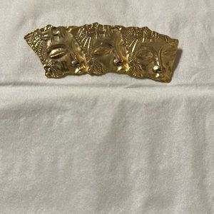 VINTAGE EGYPTIAN REVIVAL 3 FACES GOLD TONE BROOCH